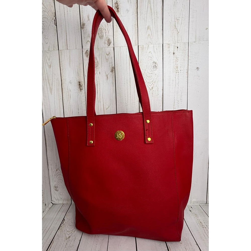 Joy Mangano Christie Red Saffiano Tote Gold Hardware Zip Leather Shoulder Bag